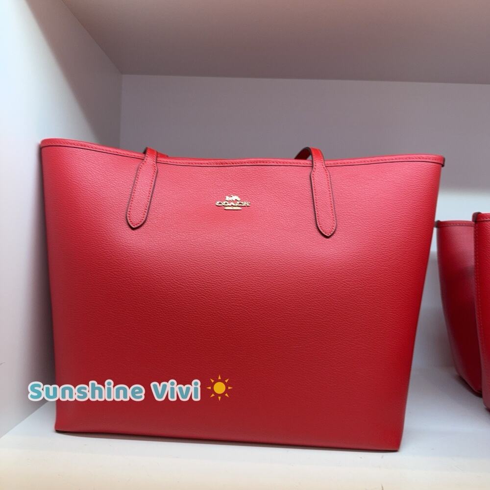 NWT Coach CR111 Leather City Tote Shoulder Bag IM/BRIGHT CARDINAL